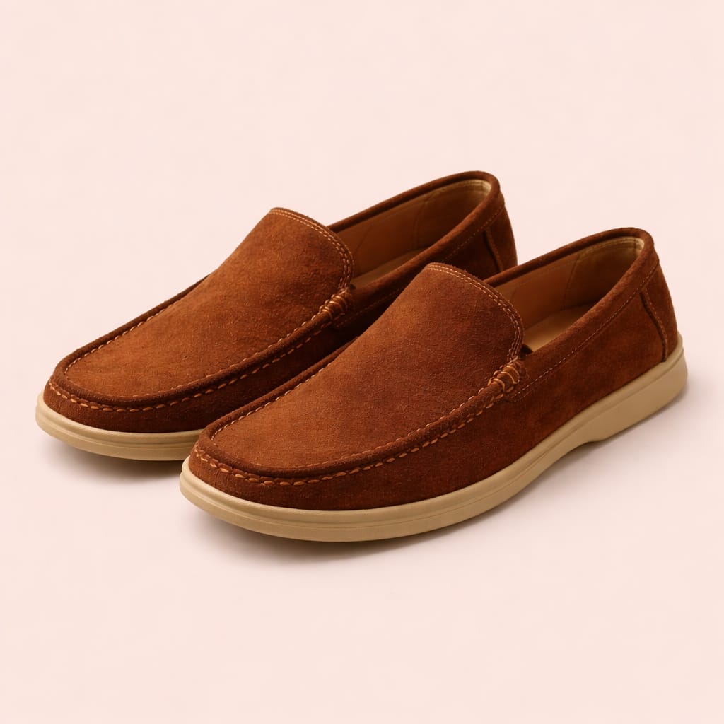 Brown suede leather loafers